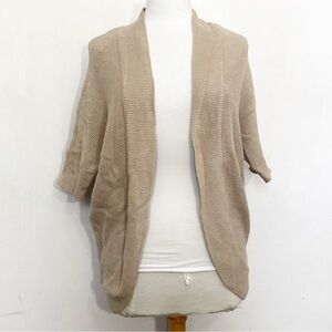 Women's Tan Open-Front Cocoon Style Short Sleeve Textured Knit Sweater S